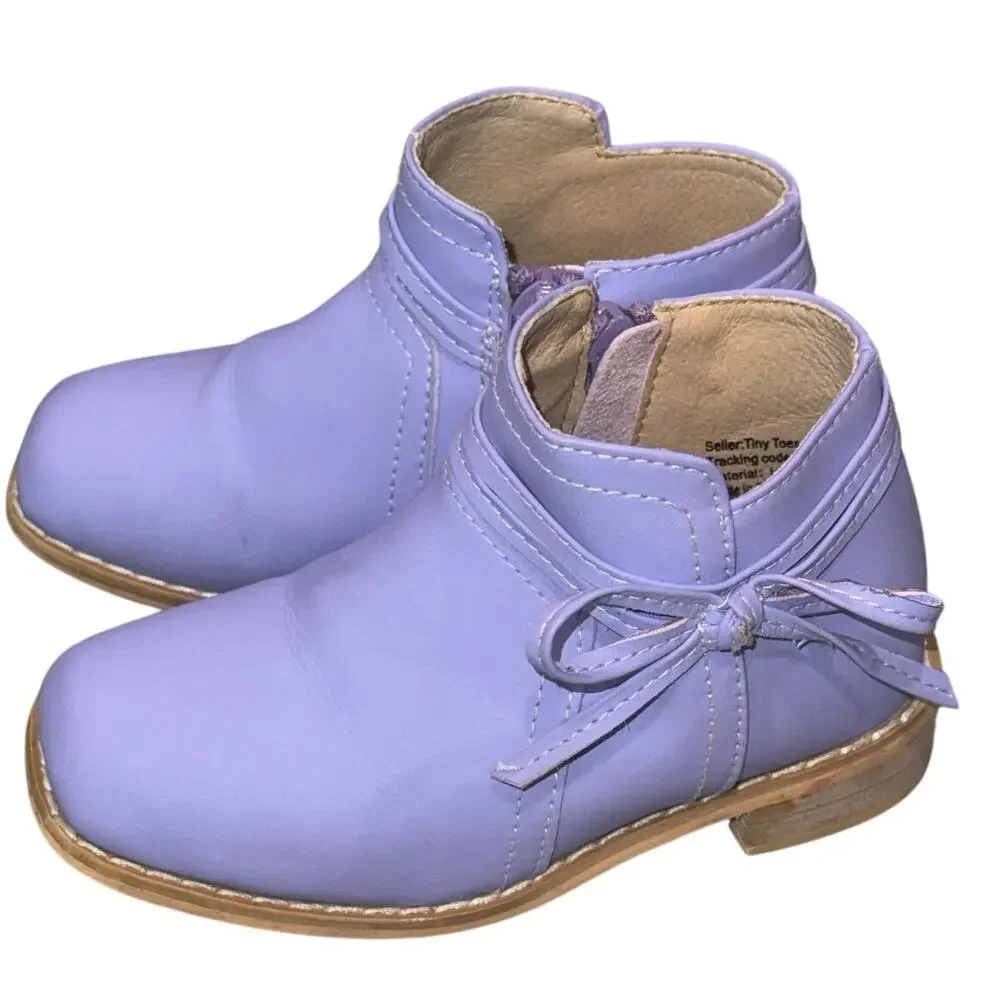 Tiny Toes Nation Lilac Hollyn Bow Ankle Boots Girls Size 8